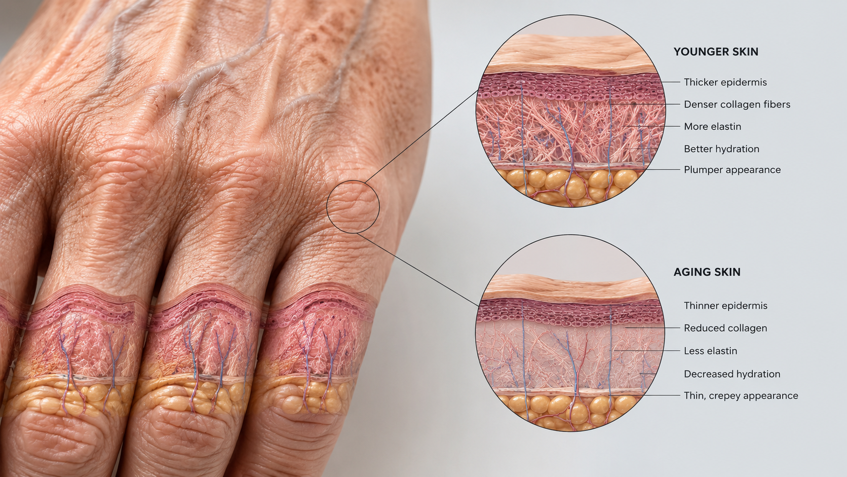 Wrinkles and fine lines on men's hands